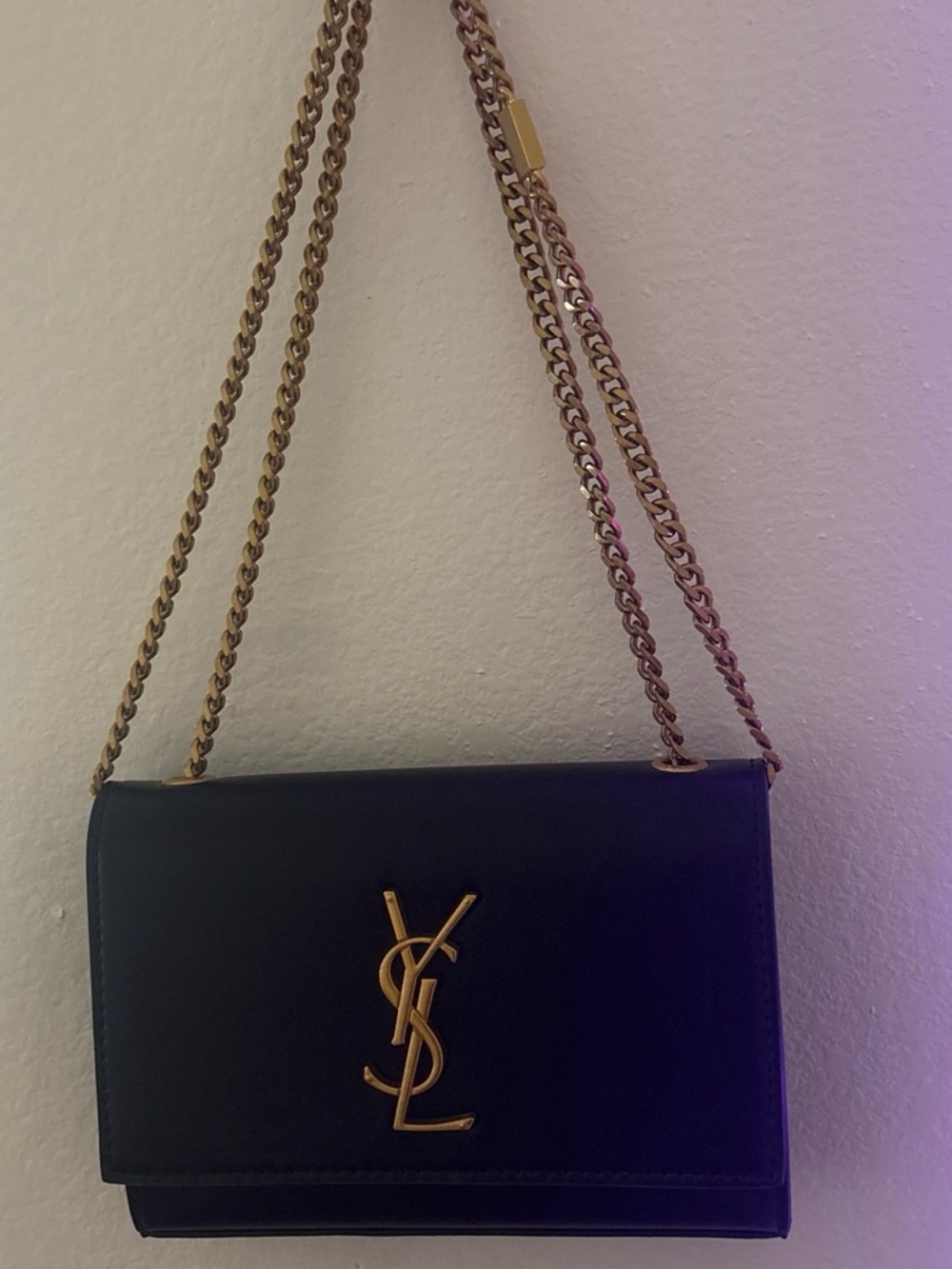 Saint Laurent Black Leather Chain Wallet with Gold YSL Hardware